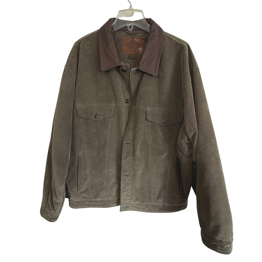 Roundtree & Yorke Outfitters Corduroy Trucker Jacket Leather Collar XL Green